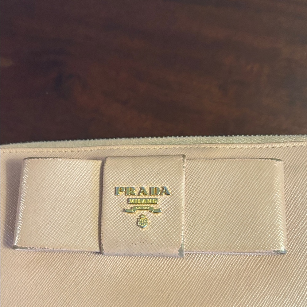Prada Pink Saffiano Leather Bow Zip Wallet - Picture 3 of 11
